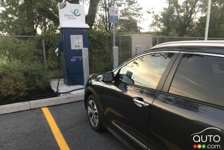 The Niro EV charging at an Electric Circuit station